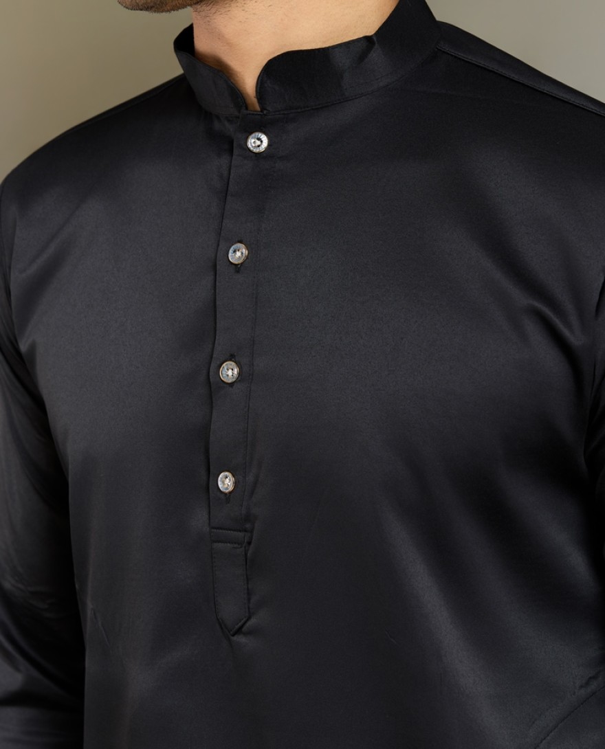 61101-black - Elegant Black Embellished Kurta Set for Men
